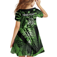Personalised Maori Romantic Valentine Family Matching Off The Shoulder Long Sleeve Dress and Hawaiian Shirt The Hongi Kiss Green Galaxy DT05 - Polynesian Pride