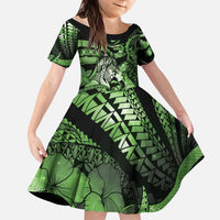 Personalised Maori Romantic Valentine Family Matching Off Shoulder Maxi Dress and Hawaiian Shirt The Hongi Kiss Green Galaxy DT05 Daughter's Dress Green - Polynesian Pride