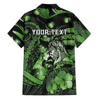 Personalised Maori Romantic Valentine Family Matching Off Shoulder Short Dress and Hawaiian Shirt The Hongi Kiss Green Galaxy