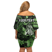 Personalised Maori Romantic Valentine Family Matching Off Shoulder Short Dress and Hawaiian Shirt The Hongi Kiss Green Galaxy