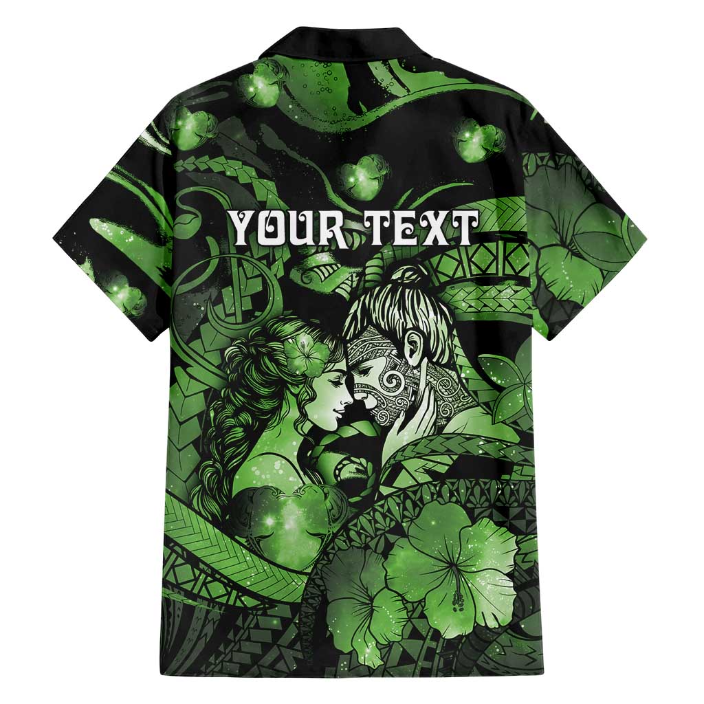 Personalised Maori Romantic Valentine Family Matching Puletasi and Hawaiian Shirt The Hongi Kiss Green Galaxy DT05 - Polynesian Pride