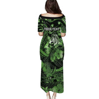 Personalised Maori Romantic Valentine Family Matching Puletasi and Hawaiian Shirt The Hongi Kiss Green Galaxy DT05 - Polynesian Pride