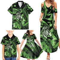 Personalised Maori Romantic Valentine Family Matching Summer Maxi Dress and Hawaiian Shirt The Hongi Kiss Green Galaxy