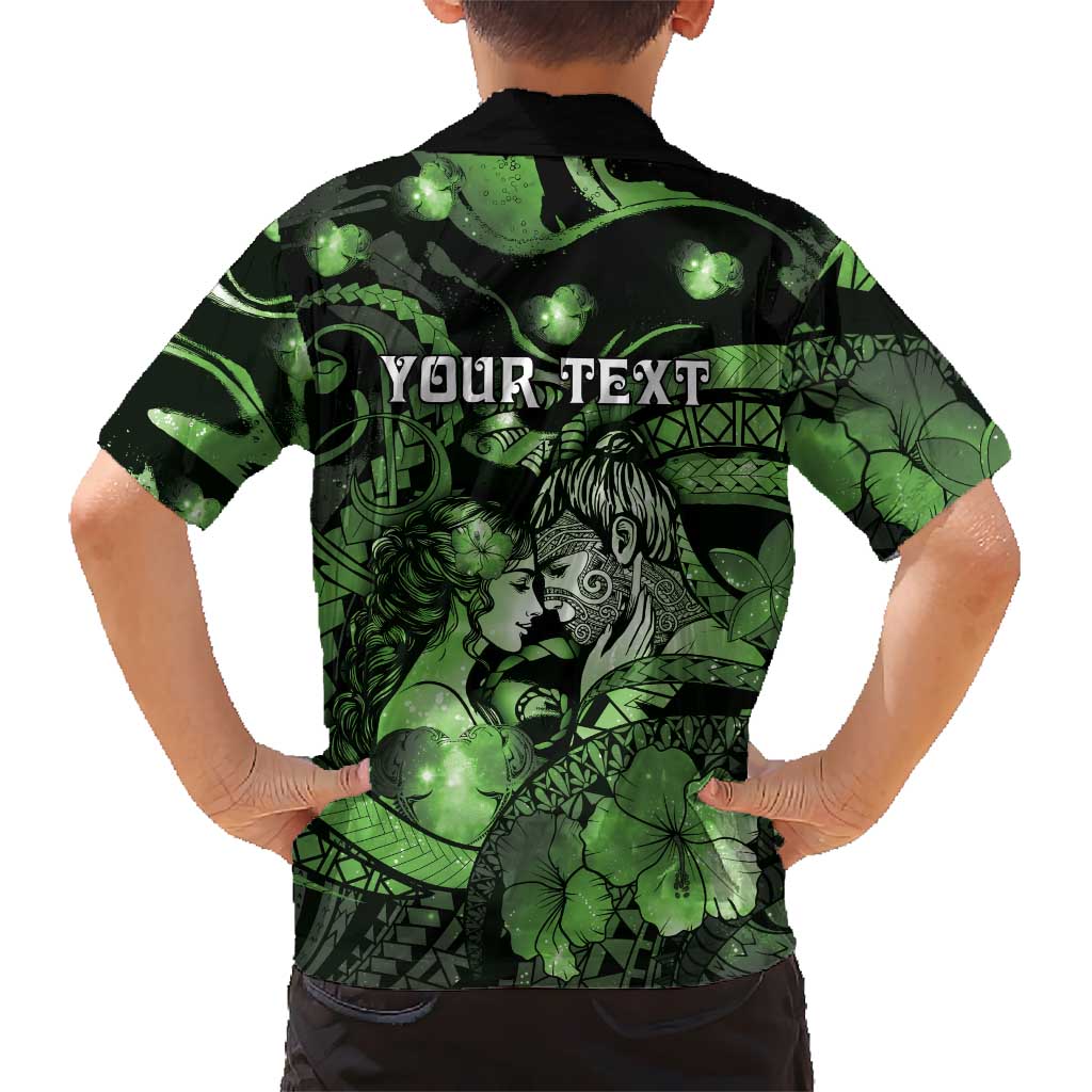 Personalised Maori Romantic Valentine Family Matching Tank Maxi Dress and Hawaiian Shirt The Hongi Kiss Green Galaxy DT05 - Polynesian Pride