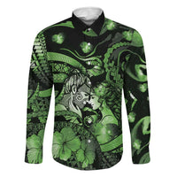 Personalised Maori Romantic Valentine Family Matching Tank Maxi Dress and Hawaiian Shirt The Hongi Kiss Green Galaxy DT05 Dad's Shirt - Long Sleeve Green - Polynesian Pride