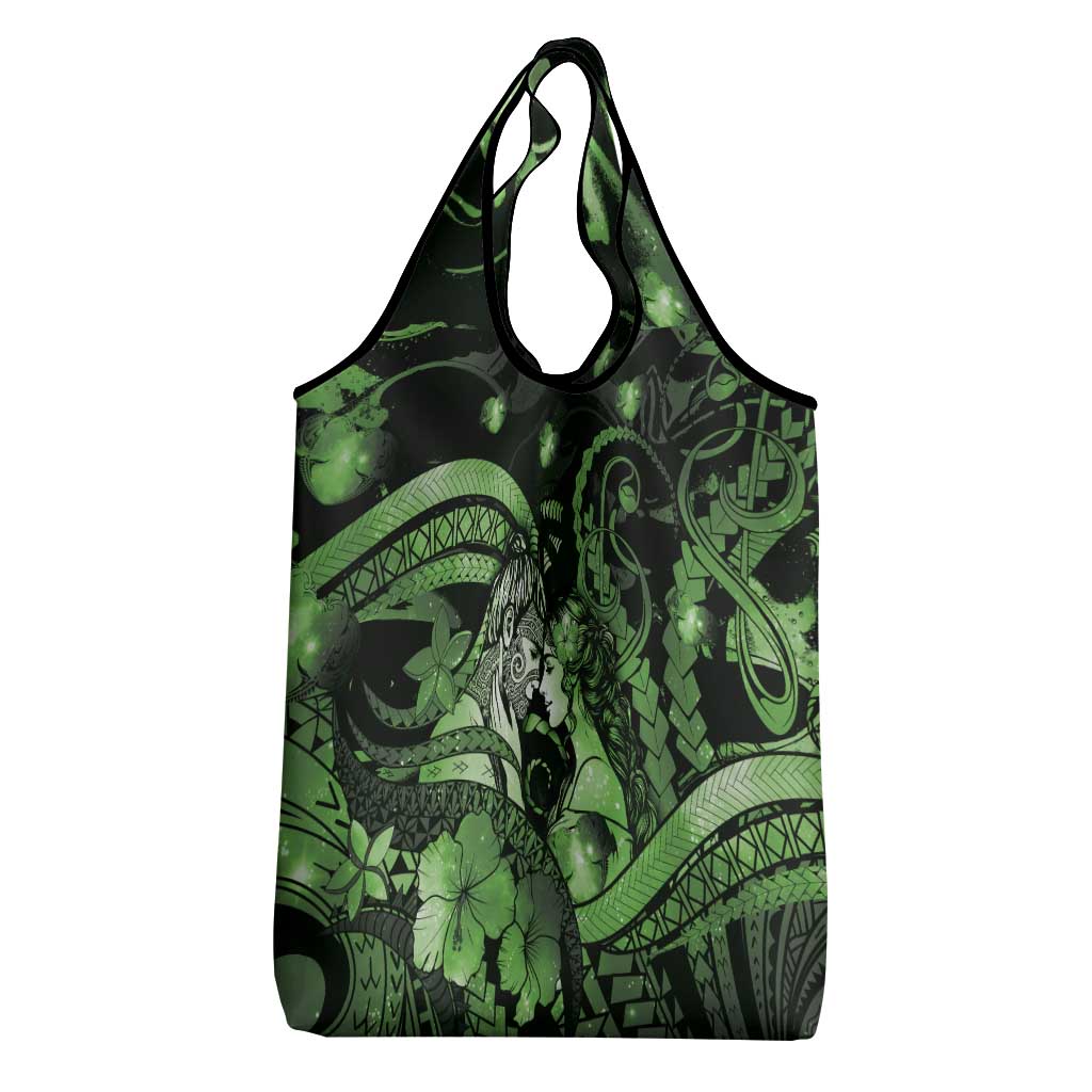 Maori Romantic Valentine Grocery Bag The Hongi Kiss Green Galaxy