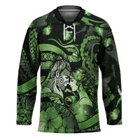 Personalised Maori Romantic Valentine Hockey Jersey The Hongi Kiss Green Galaxy