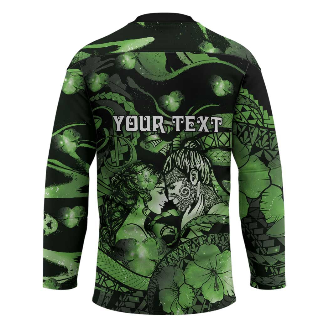Personalised Maori Romantic Valentine Hockey Jersey The Hongi Kiss Green Galaxy