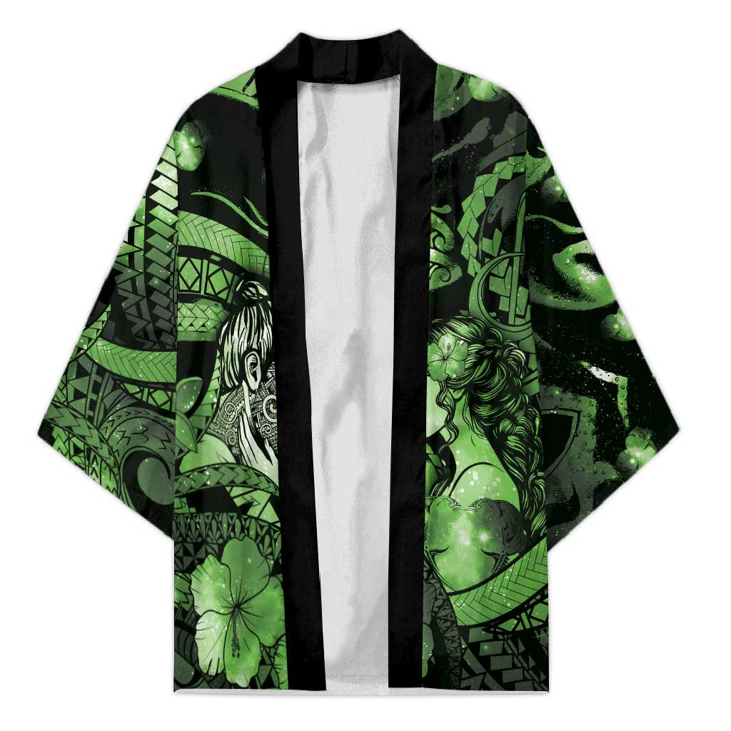 Personalised Maori Romantic Valentine Kimono The Hongi Kiss Green Galaxy