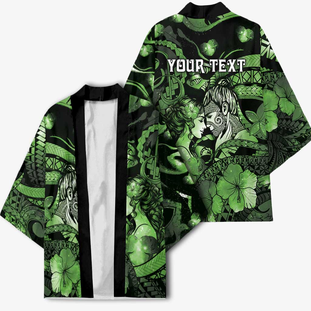Personalised Maori Romantic Valentine Kimono The Hongi Kiss Green Galaxy