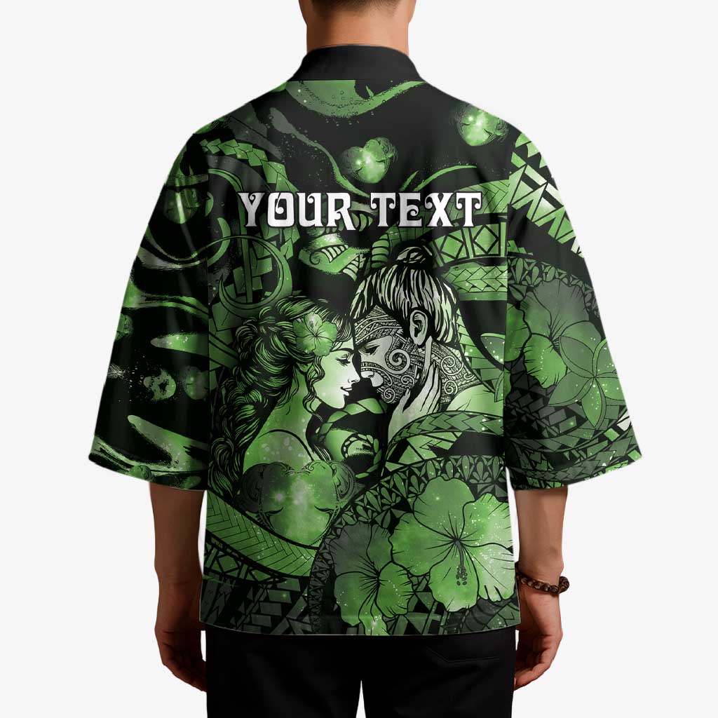 Personalised Maori Romantic Valentine Kimono The Hongi Kiss Green Galaxy