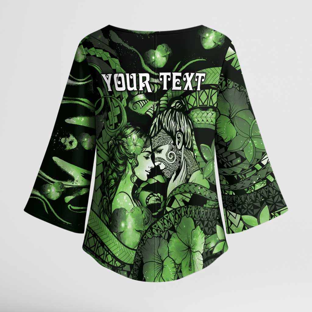 Personalised Maori Romantic Valentine Kimono Sleeve Blouse The Hongi Kiss Green Galaxy