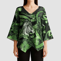 Personalised Maori Romantic Valentine Kimono Sleeve Blouse The Hongi Kiss Green Galaxy