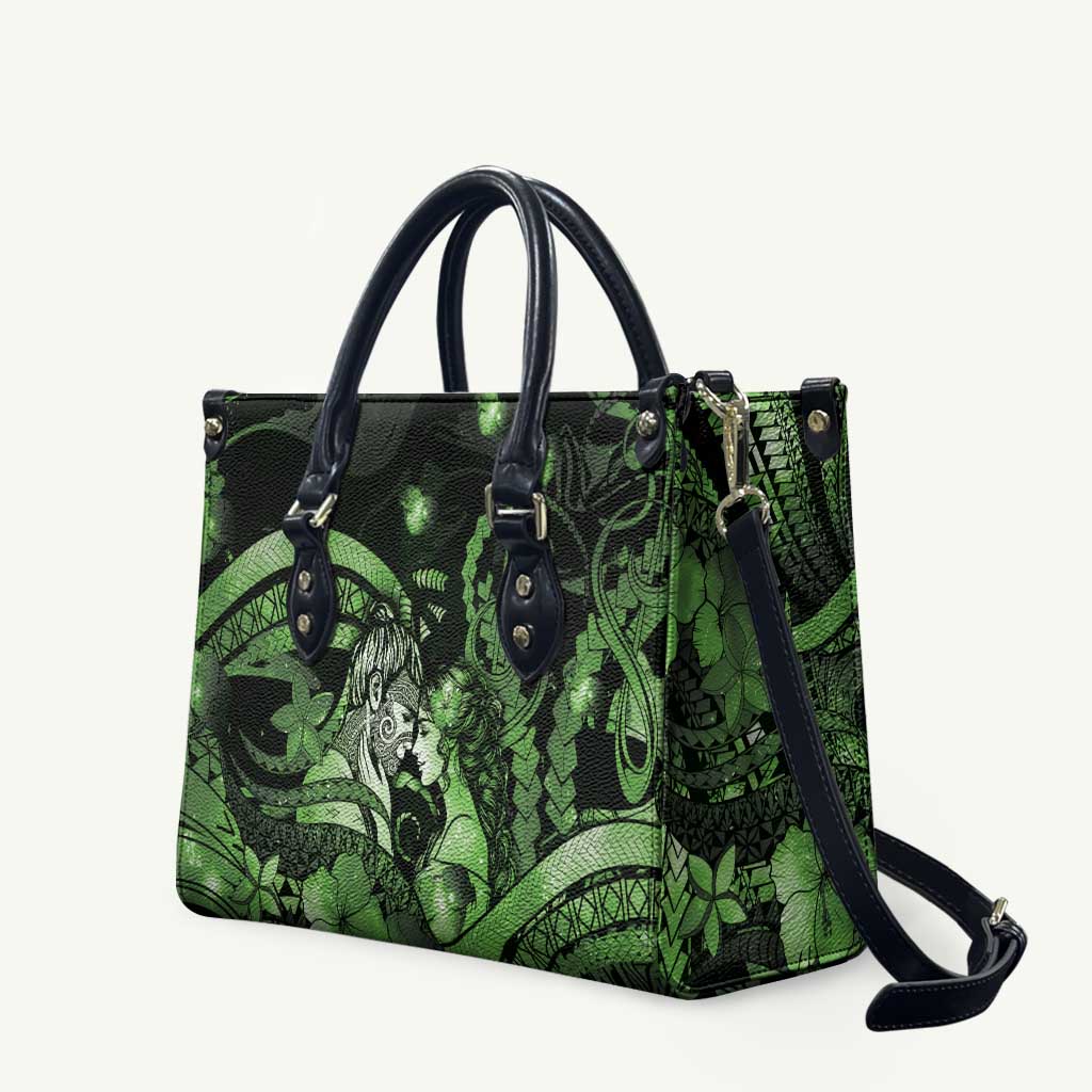 Maori Romantic Valentine Leather Bag The Hongi Kiss Green Galaxy DT05 Green - Polynesian Pride