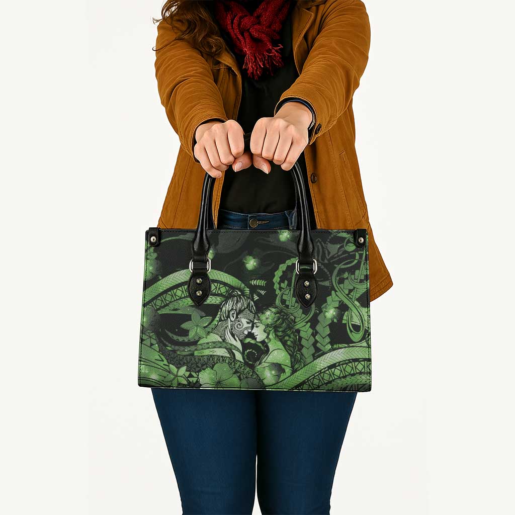 Maori Romantic Valentine Leather Bag The Hongi Kiss Green Galaxy DT05 - Polynesian Pride