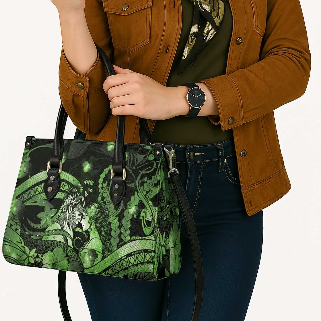 Maori Romantic Valentine Leather Bag The Hongi Kiss Green Galaxy DT05 - Polynesian Pride