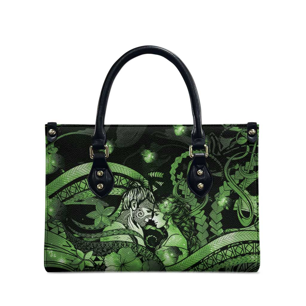 Maori Romantic Valentine Leather Bag The Hongi Kiss Green Galaxy DT05 - Polynesian Pride