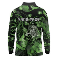 Personalised Maori Romantic Valentine Long Sleeve Polo Shirt The Hongi Kiss Green Galaxy