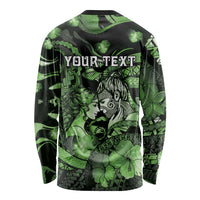 Personalised Maori Romantic Valentine Long Sleeve Shirt The Hongi Kiss Green Galaxy DT05 - Polynesian Pride