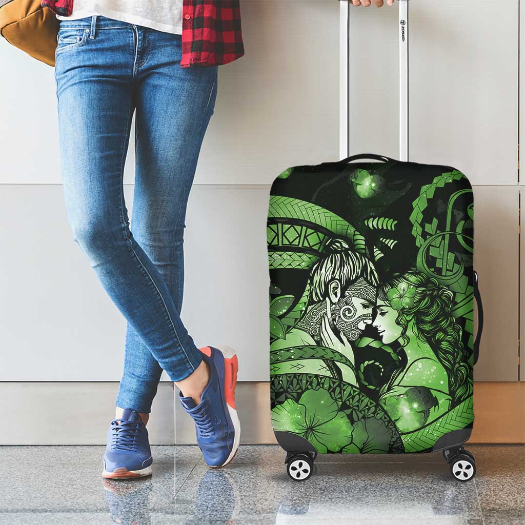 Maori Romantic Valentine Luggage Cover The Hongi Kiss Green Galaxy DT05 - Polynesian Pride