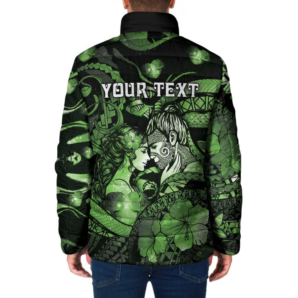 Personalised Maori Romantic Valentine Padded Jacket The Hongi Kiss Green Galaxy