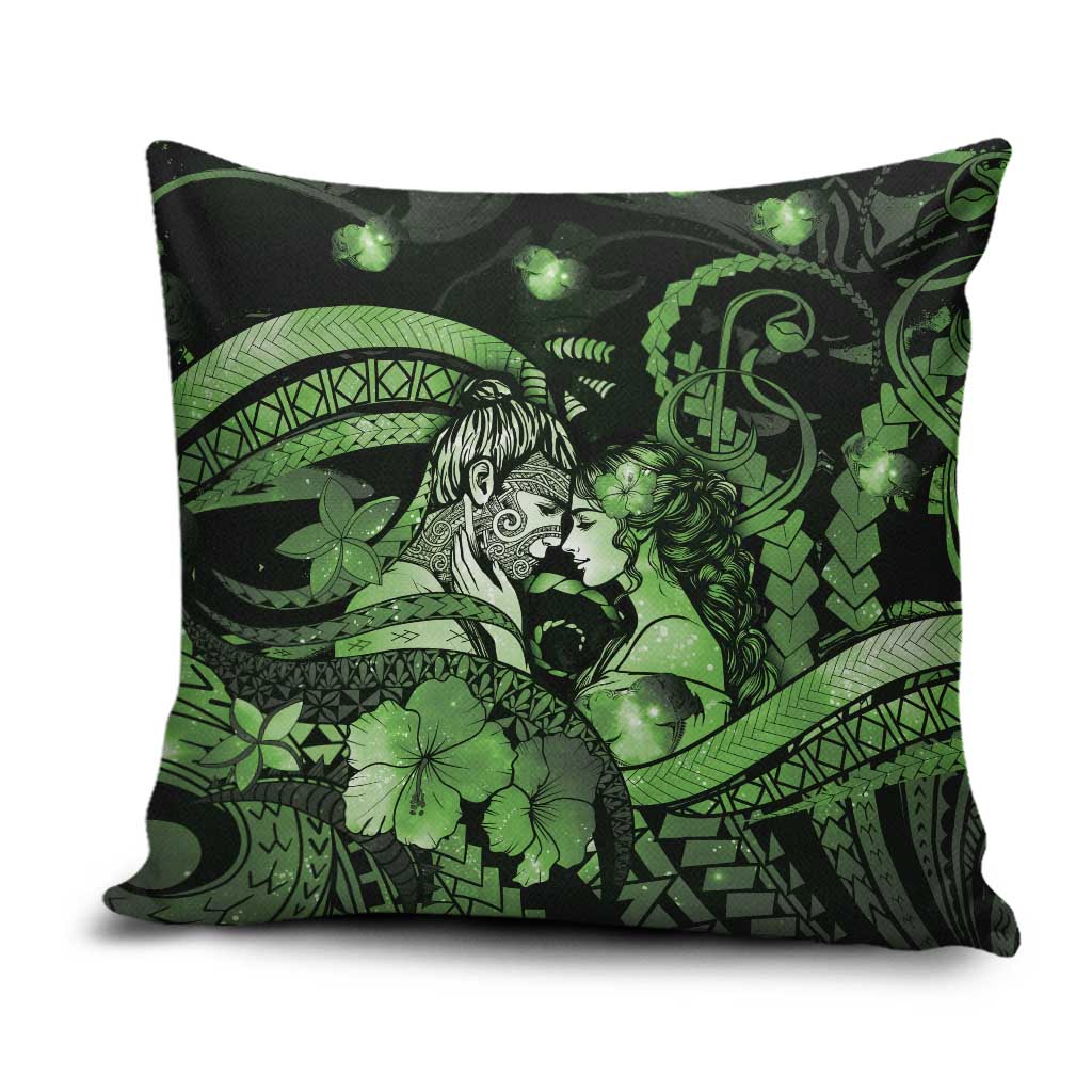 Maori Romantic Valentine Pillow Cover The Hongi Kiss Green Galaxy