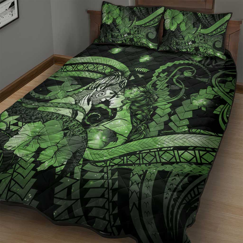 Maori Romantic Valentine Quilt Bed Set The Hongi Kiss Green Galaxy
