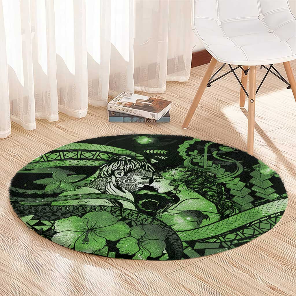 Maori Romantic Valentine Round Carpet The Hongi Kiss Green Galaxy