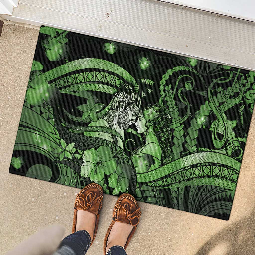 Maori Romantic Valentine Rubber Doormat The Hongi Kiss Green Galaxy