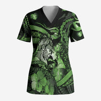 Personalised Maori Romantic Valentine Scrub Top The Hongi Kiss Green Galaxy
