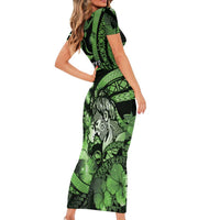 Personalised Maori Romantic Valentine Short Sleeve Bodycon Dress The Hongi Kiss Green Galaxy DT05 - Polynesian Pride