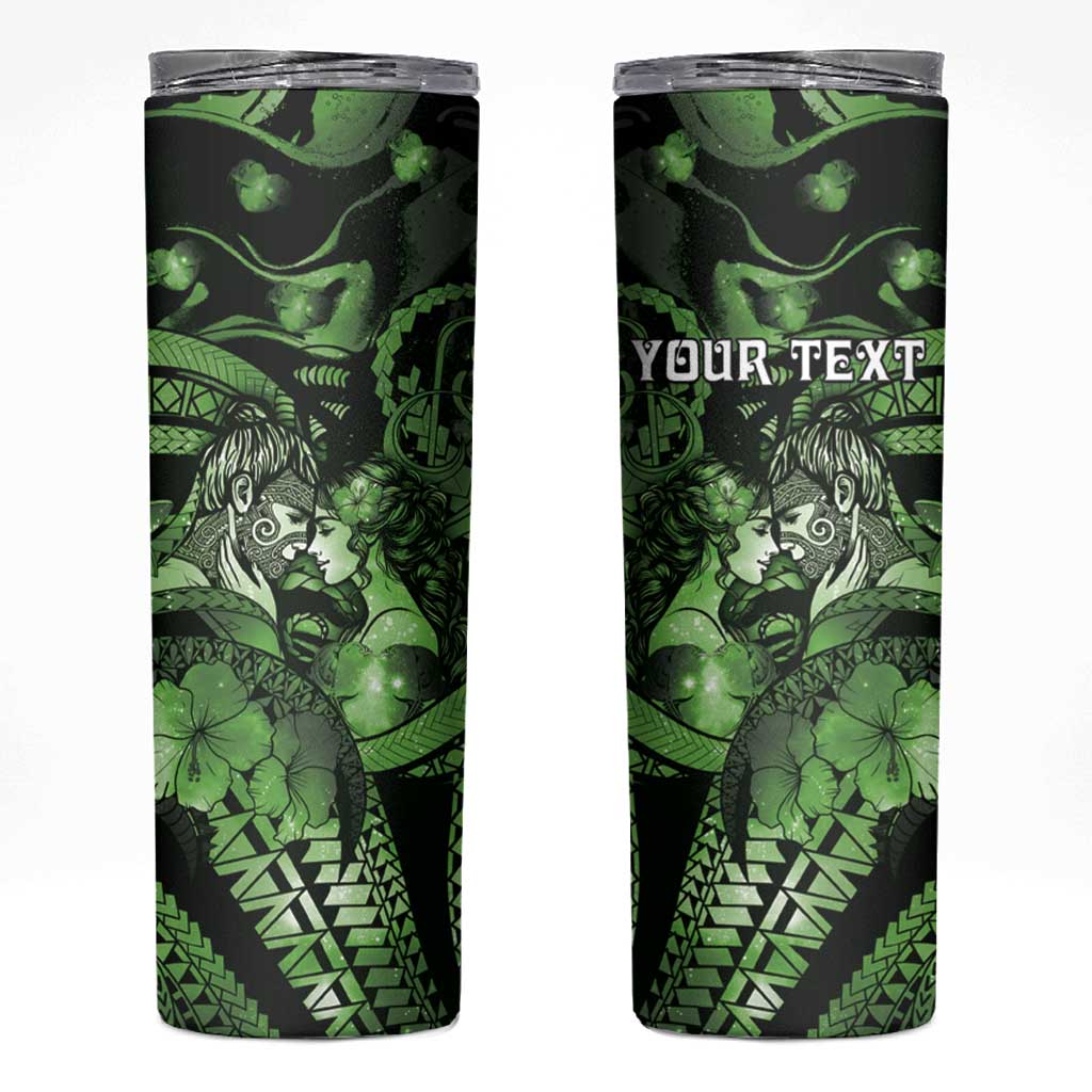 Personalised Maori Romantic Valentine Skinny Tumbler The Hongi Kiss Green Galaxy