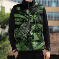 Personalised Maori Romantic Valentine Sleeveless Puffer Jacket The Hongi Kiss Green Galaxy