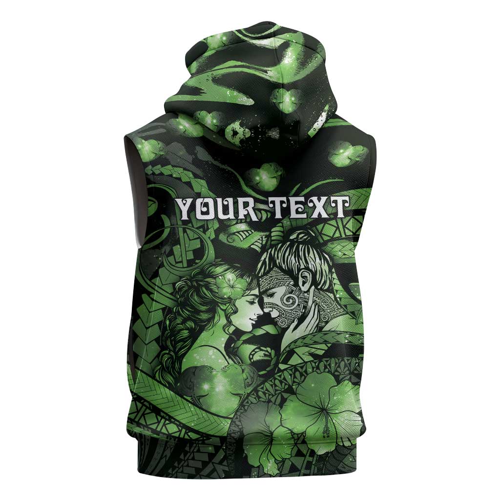 Personalised Maori Romantic Valentine Sleeveless Zip Hoodie The Hongi Kiss Green Galaxy