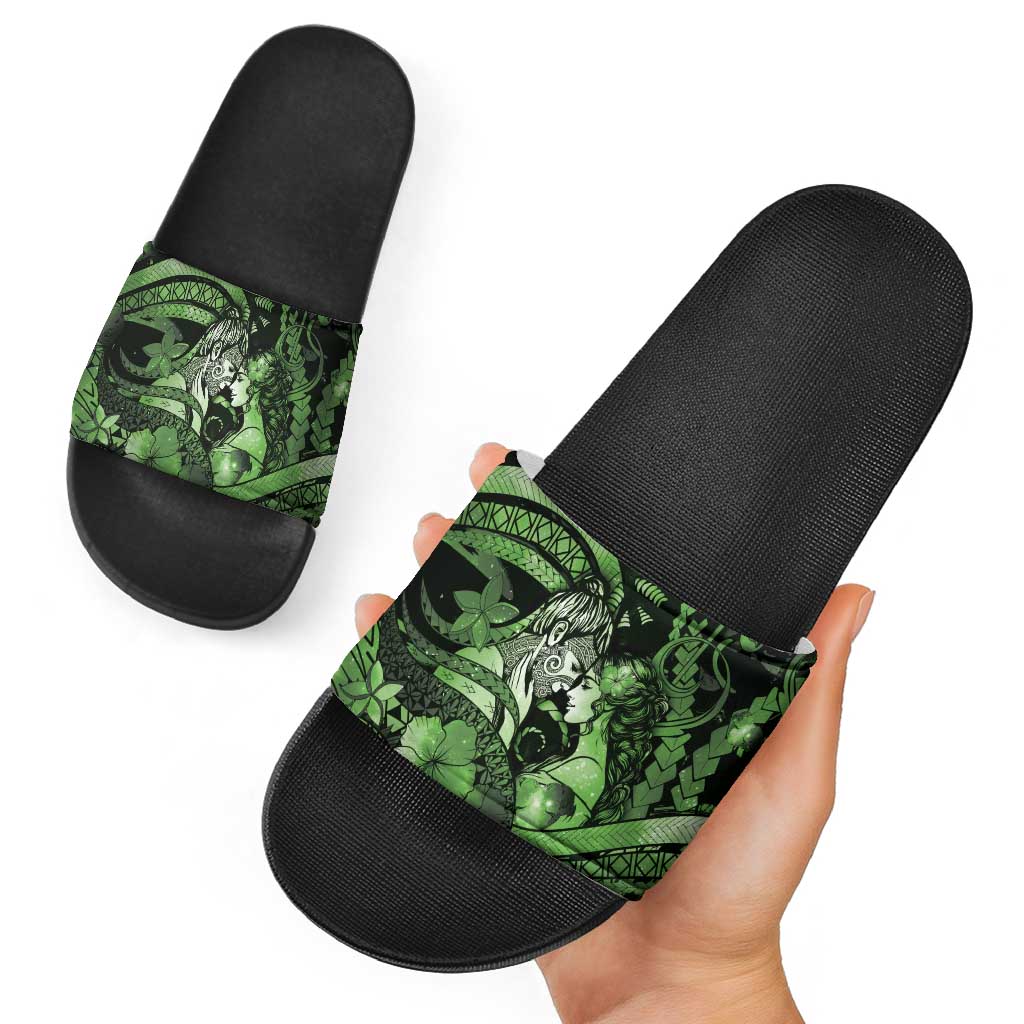 Maori Romantic Valentine Slide Sandals The Hongi Kiss Green Galaxy