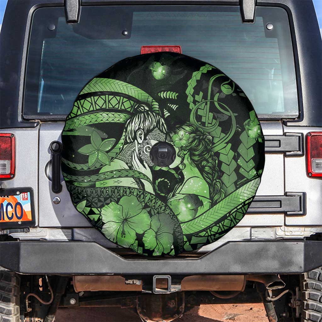 Maori Romantic Valentine Spare Tire Cover The Hongi Kiss Green Galaxy DT05 Green - Polynesian Pride