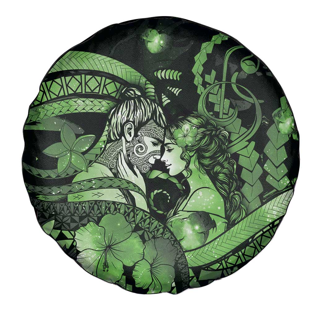 Maori Romantic Valentine Spare Tire Cover The Hongi Kiss Green Galaxy DT05 - Polynesian Pride