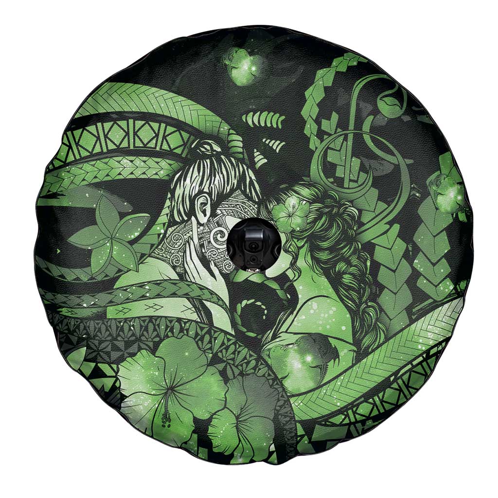 Maori Romantic Valentine Spare Tire Cover The Hongi Kiss Green Galaxy DT05 - Polynesian Pride