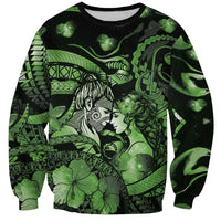 Personalised Maori Romantic Valentine Sweatshirt The Hongi Kiss Green Galaxy DT05 Unisex Green - Polynesian Pride