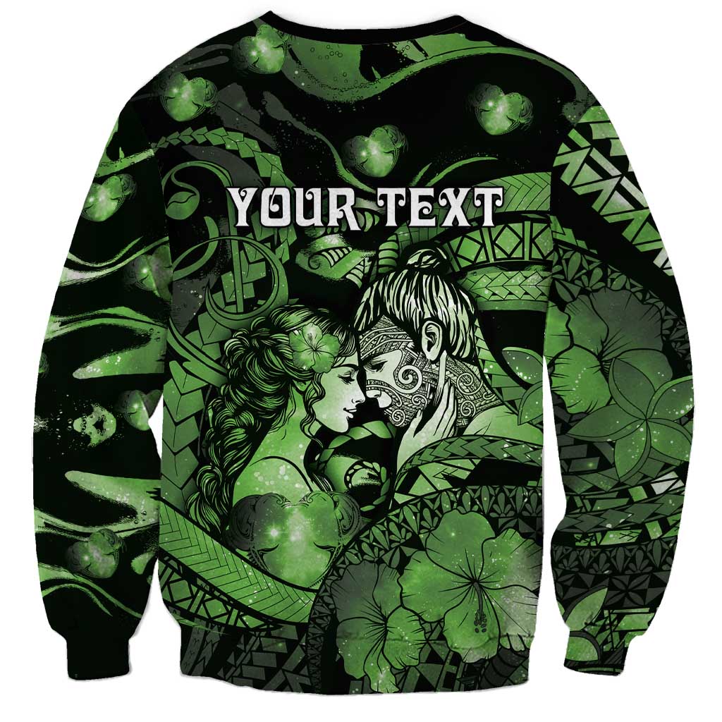 Personalised Maori Romantic Valentine Sweatshirt The Hongi Kiss Green Galaxy DT05 - Polynesian Pride