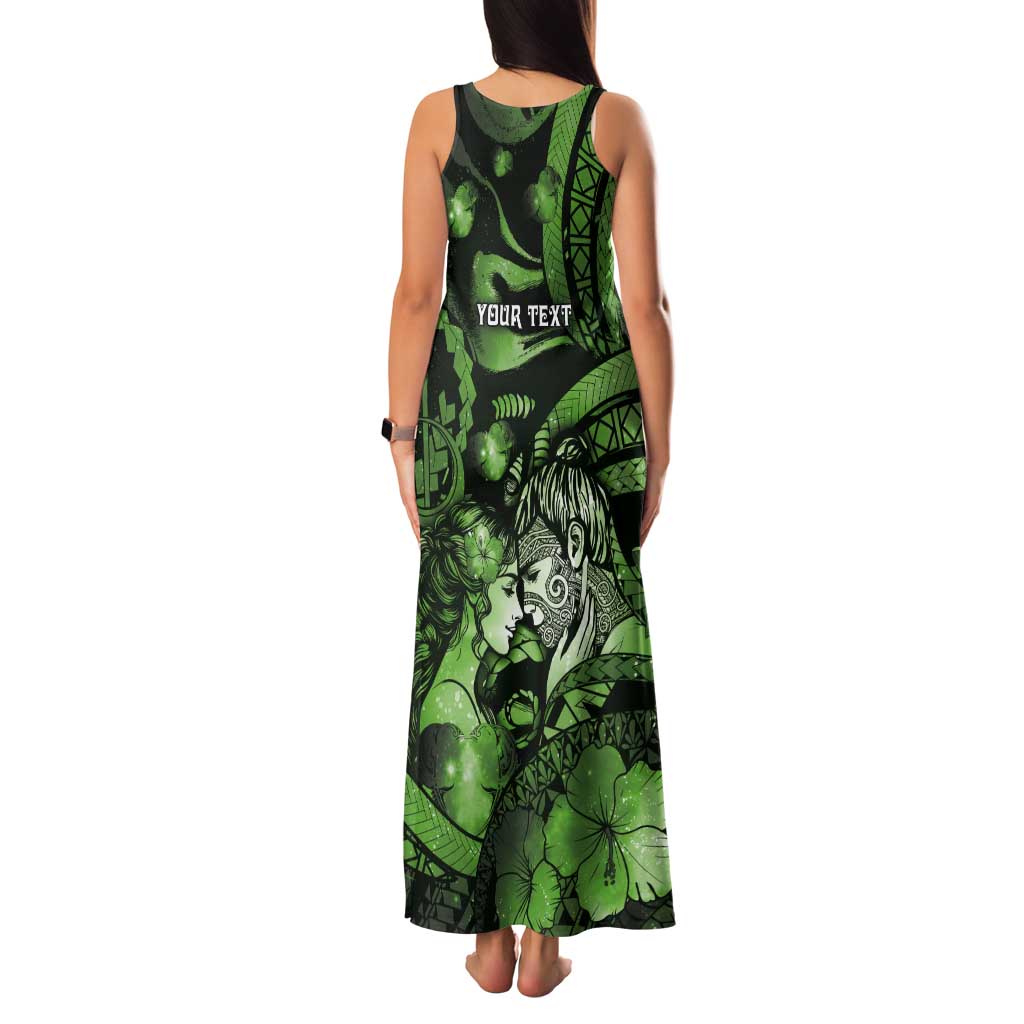 Personalised Maori Romantic Valentine Tank Maxi Dress The Hongi Kiss Green Galaxy DT05 - Polynesian Pride