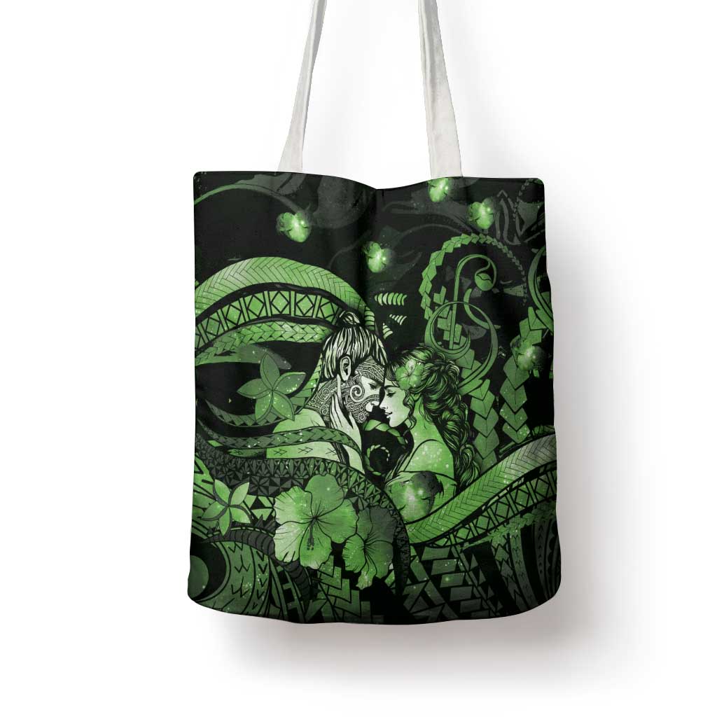 Maori Romantic Valentine Tote Bag The Hongi Kiss Green Galaxy