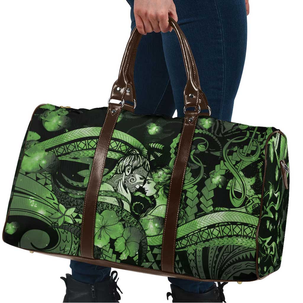 Maori Romantic Valentine Travel Bag The Hongi Kiss Green Galaxy