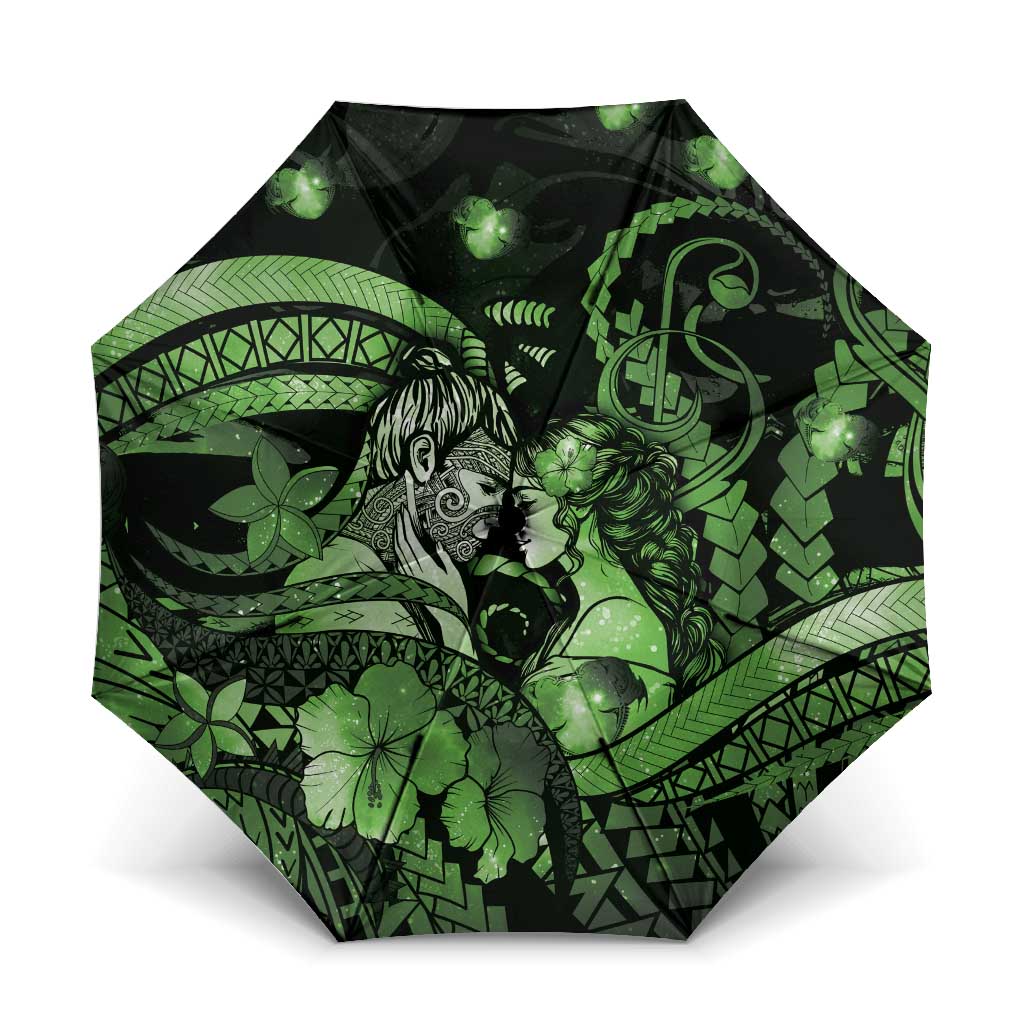 Maori Romantic Valentine Umbrella The Hongi Kiss Green Galaxy