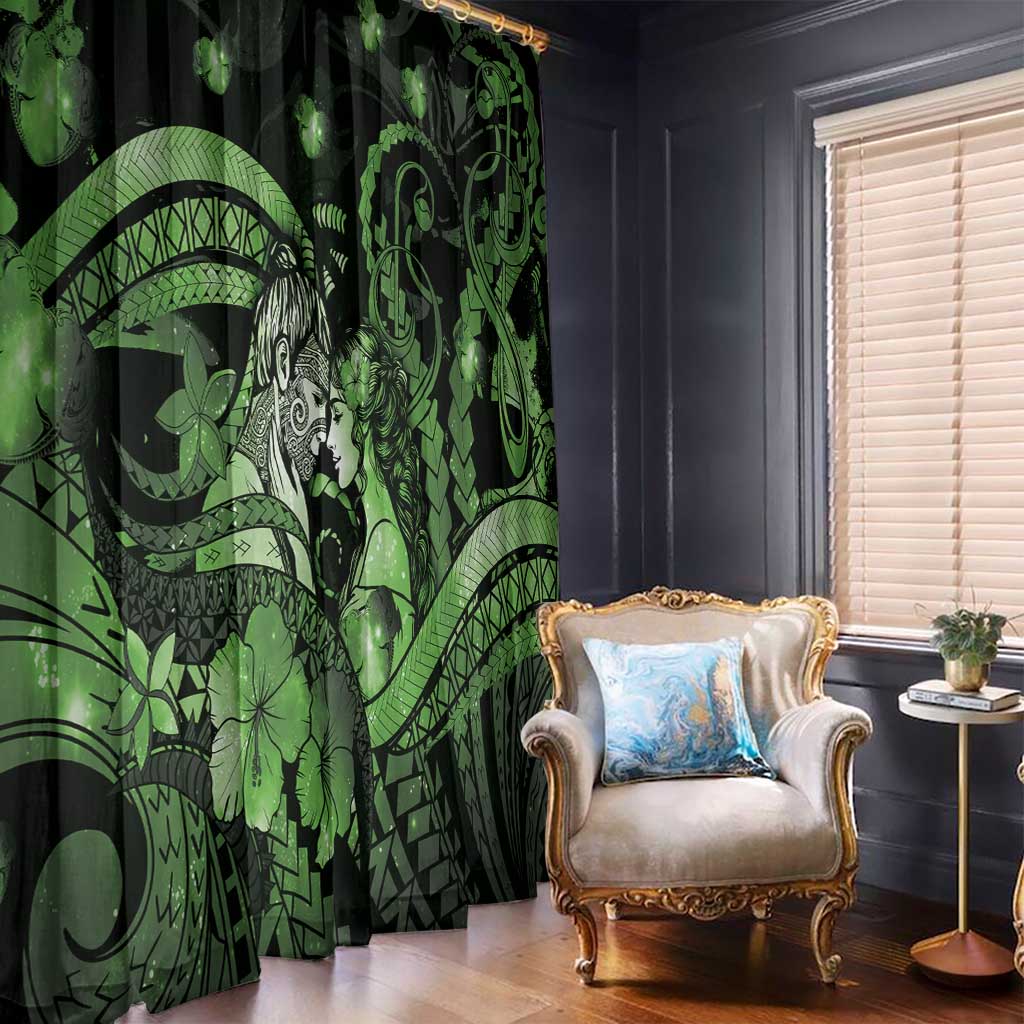 Maori Romantic Valentine Window Curtain The Hongi Kiss Green Galaxy