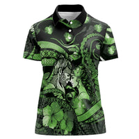 Personalised Maori Romantic Valentine Women Polo Shirt The Hongi Kiss Green Galaxy