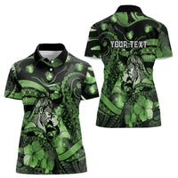 Personalised Maori Romantic Valentine Women Polo Shirt The Hongi Kiss Green Galaxy