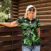 Personalised Maori Romantic Valentine Women Polo Shirt The Hongi Kiss Green Galaxy