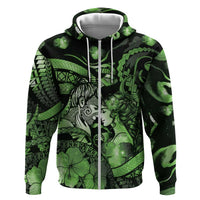 Personalised Maori Romantic Valentine Zip Hoodie The Hongi Kiss Green Galaxy