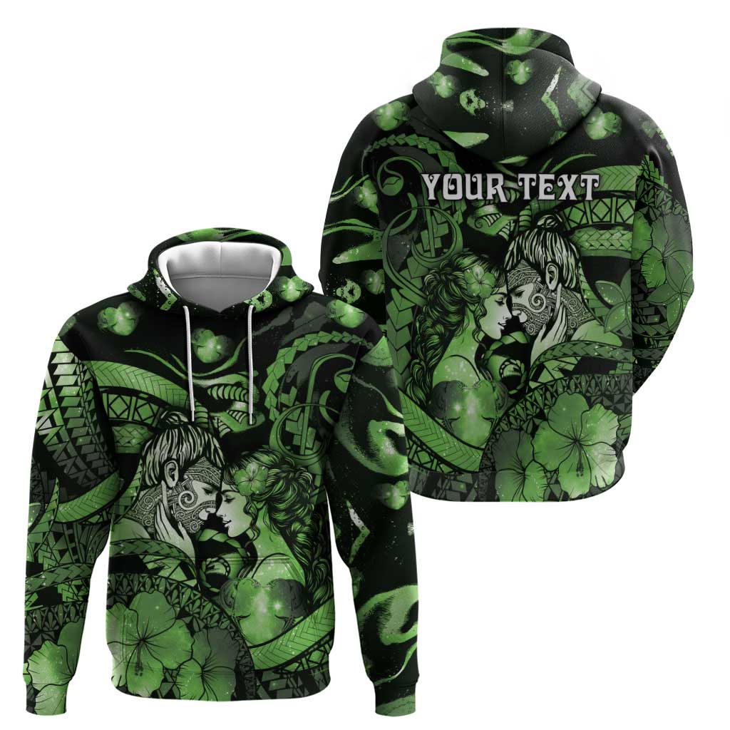 Personalised Maori Romantic Valentine Zip Hoodie The Hongi Kiss Green Galaxy